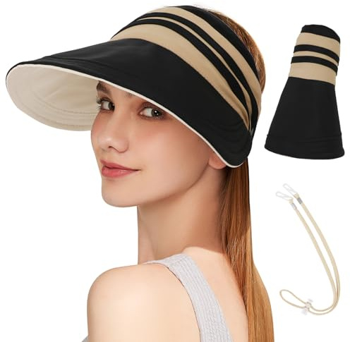 TAGVO Cappello Visiera Estiva da Donna, Cappello Reversibile da Leggero e Traspirante Pieghevole, Cappello da Sole a Tesa Larga Protezione UV, Cappello per Pesca, Escursioni, Campeggio, Ciclismo