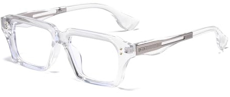 LJCZKA Square Blue Light Blocking Glasses for Women Men Rectangle Thick Frame Computer Gaming Anti Eyestrain Headache Eyeglasses (Transparent)