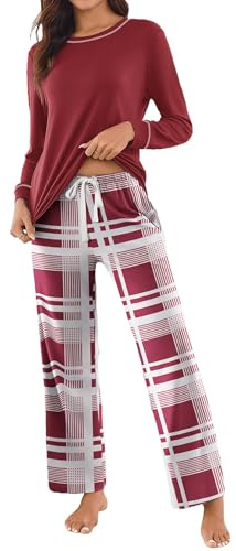 Ekouaer Pijama Mujer Invierno Manga Larga Talla Grande, Rojo, S