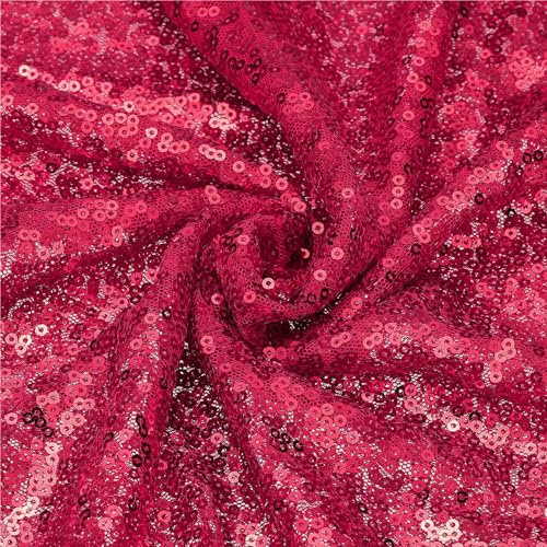 sourcing map Rose Red Sequin Fabric, by The Yard, 1 Yard Length 4.3ft Wide Sequin Velvet Fabric Shiny Sparkly Cloth for DIY Sewing, Dress, Backdrop, Tablecloth, Table Runner