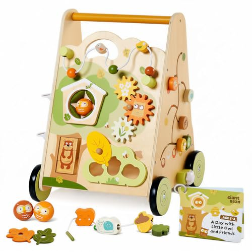 Giant bean Wooden Baby Walker, 10-in-1 Forest Themed Montessori Push Toy