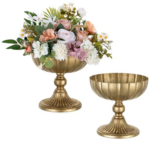 NUPTIO Vaso Fiori Dorati Anticato: 20,7cm Alti, Effetto a Strisce Verticali