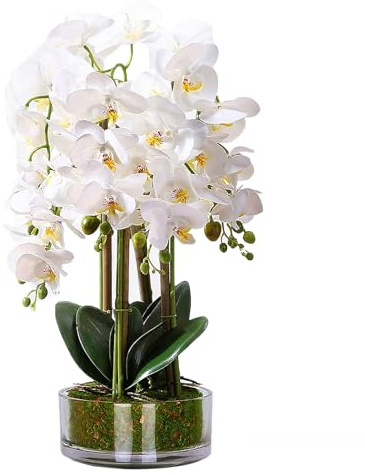 22.4 57cm White Artificial Flowers Large Fake Orchids in Pot - Real Touch Tall Faux Flowers Phalaenopsis Orchid Plants Indoor Decorative Silk Flowers Arrangement for Living Room Home Table Decoration