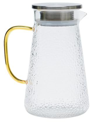 Lurrose 1300ml Household Juices Pitcher Glass Carafe with Stainless Steel Lid, Cool-resistant Water Pitcher for Home Use, Large Capacity Beverage Jug for Cold Drinks