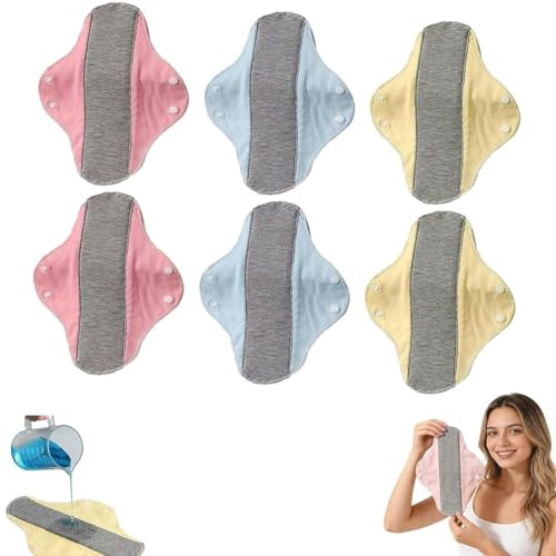 6 assorbenti riutilizzabili in grafene per incontinenza, morbidi e confortevoli, assorbenti mestruali in tessuto riutilizzabili, a prova di perdite e impermeabili, lavabili, rosa, blu, giallo