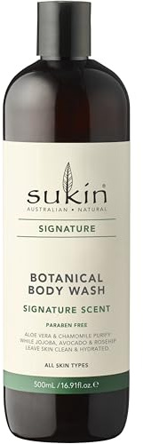 Sukin Signature Soap-Free Botanical Body Wash 500ml - gently cleanses and purify the skin without drying - with Aromatic Botanicals and Essential Oils; cruelty free & vegan friendly.