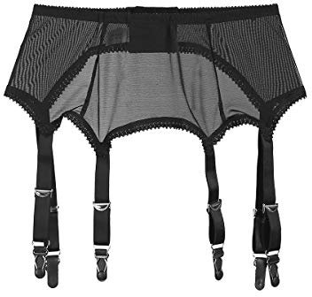 Frecoccialo Women's Suspender Stockings Transparente sexy Spitze 6 Strap Garter Suspender Belt for Stockings, 1-schwarz, M
