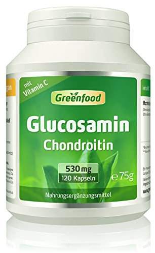 Glucosamin Chondroitin, hochdosiert, 530mg - 120 Kapseln, vegan. Mit Vitamin C - für Knochen, Muskeln und Gelenke. Mit hoher Bioverfügbarkeit. OHNE künstliche Zusätze - laborgeprüft. Von Greenfood.