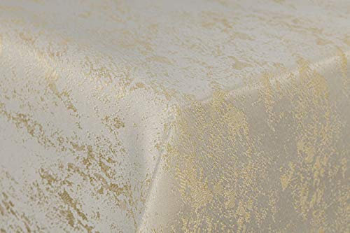 First-Tex Tischdecke Damast Jacquard Brilliant Meliert 130x220 eckig in Creme/Champagner mit gerade Saumkante