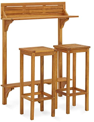 vidaXL Juego de Bar de balcón 3 Piezas Madera Maciza de Acacia