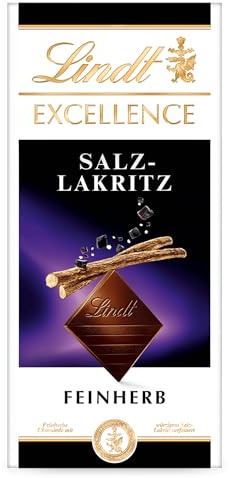 Lindt EXCELLENCE Salz-Lakritz - Feinherbe Schokolade | 100 g Tafel | Mit würzigem Salz-Lakritz | Intensiver Kakao-Geschmack | Dunkle Schokolade | Schokoladengeschenk