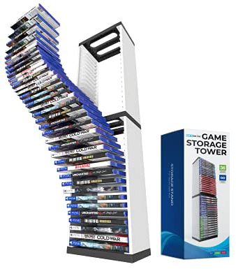 Skywin Video Game Storage Stand Tower 6.6 x 4.7 x 29.1 Inches, 36 CD Game Storage Organizer for PS5/PS4/PS3, Game Disc Holder for Christmas, Easter, Birthday, Holiday (White)
