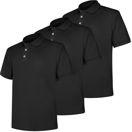 LiKing Lot de 3 Polo Homme Manches Courtes T-Shirt Hommes Polos Manches Courtes Sport Casual 100% Coton Golf T-Shirt Regular Fit avec Patte de Boutonnage Noir Taille L
