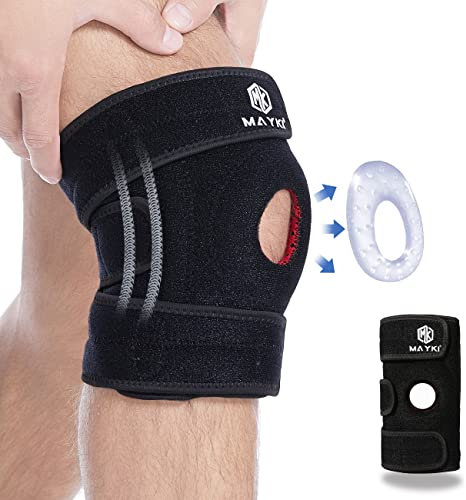 MAYKI Genouillère Sport pour Hommes 1 Pièce, Genouillère Antidérapantes avec Coussinets en Gel Rotulien, Genouillere Arthrose Genou Réglable pour Ligamentaires, Genouillère Sport pour la Course à Pied