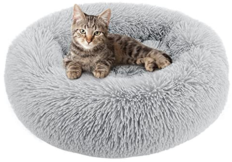 Katzenbett Hundebett Flauschig Waschbar rund Katzenkissen Hundekissen Plüsch Haustierbett Donut Hundekorb Katzenkorb für Katzen und kleine mittelgroßen Hunde (60CM, Hellgrau)