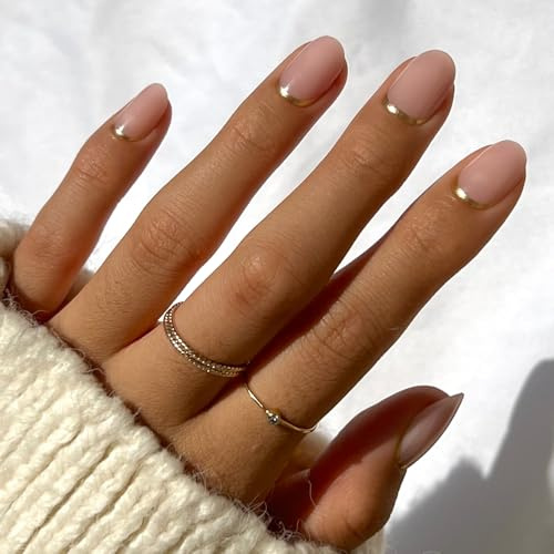 Glamnetic Press On Nails - Goal Digger | Glossy, Semi-Transparent Short Round Fake Nails, Salon Quality | 12 Sizes - 30 Nail Kit with Glue