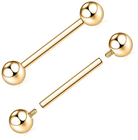 GAGABODY 14G Nipple Piercings Nipple Rings Nipple Barbells Internally Threaded Tongue G23 Titanium Nipple Jewelry Nipple Ring 14mm Gold Barbell Nipple Rings Nipple Piercing
