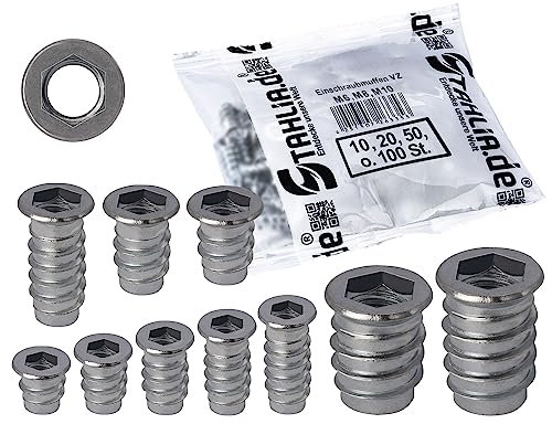 Stahlia Einschraubmutter M6 x 12 Gewindeeinsatz Holz Stahl (50 Stück) Hülsenmutter Innensechskant Gewindehülse Gewindemuffe Eindrehmuffe Einschraubmuffen