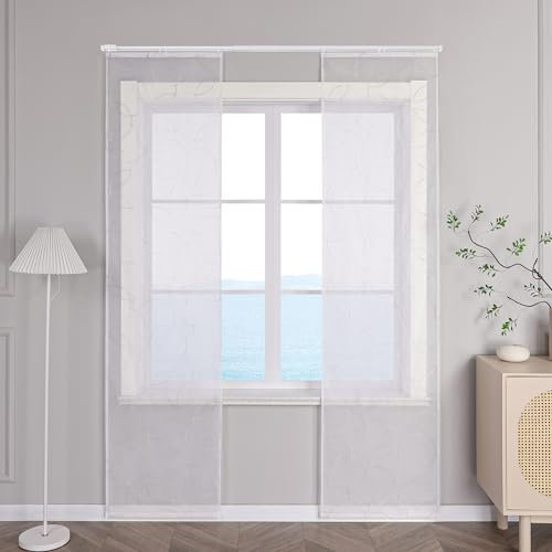 ESLIR Schiebegardinen Voile Flächenvorhänge Set 2er Schiebevorhang Wohnzimmer Gardinen mit Klettband Transparent Vorhang Kreisförmige Stickereimuster Violett BxH 57x245cm 2 Stück
