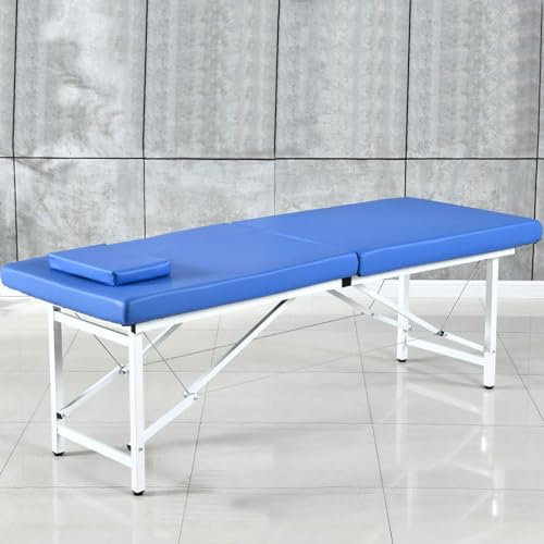 Table de Massage Pliante Legere, Pliable et Transportable, Lit Cosmétique 2 Sections Massage Portable Ergonomique for Physiothérapie, Esthéticienne ( Color : Blue , Size : 185*70*60cm )