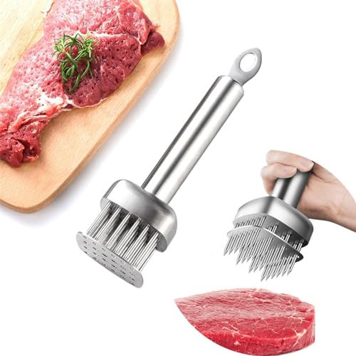 MKNZOME Attendrisseur de Viande, Outil d’attendrisseur à Aiguilles de Viande Acier Inoxydable Professionnel, Marteau Viande Manuel pour Steak Poulet, Poisson, Porc, Lave-Vaisselle