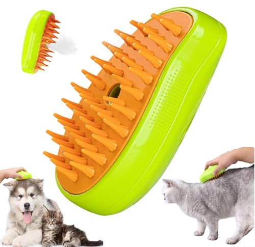 3 in 1 Steamy Cat Brush - Multifunctional Self-Cleaning Cat Steam Brush for Massage, Removing Tangled and Loose Hair, Pet Hair Cleaner for all Types of Fur (Orange Green)