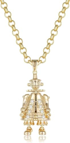 THE BLING KING Gold 3D Clown Pendant Necklace with Clear CZ Stones, 22-Inch 4mm Belcher Chain, PVD Gold Plated Statement Necklace, Gift for Him or Her