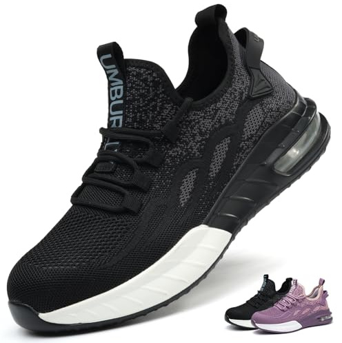 Safety Trainers Womens Lightweight Comfortable Steel Toe Cap Trainers Men Safety Shoes Breathable Work Trainers Non Slip Work Boots, Black, 7UK