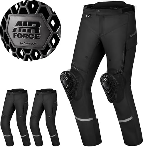 Shima Runner Pantalon Moto Hombre Protectores Airforce Homologado Ajustado Traje de Moto Urbano Pantalón Protección de Rodilla Ventilado Elástico Verano (Masculinos, Negro, 4XL)