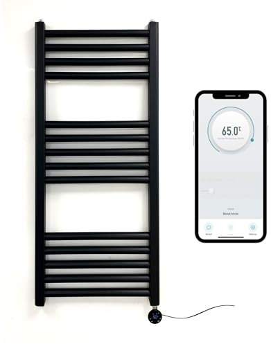 Greened House Scaldasalviette elettrico intelligente controllato WiFi nero opaco 400 mm L x 800 mm H 7 giorni timer programmabile compatibilità app