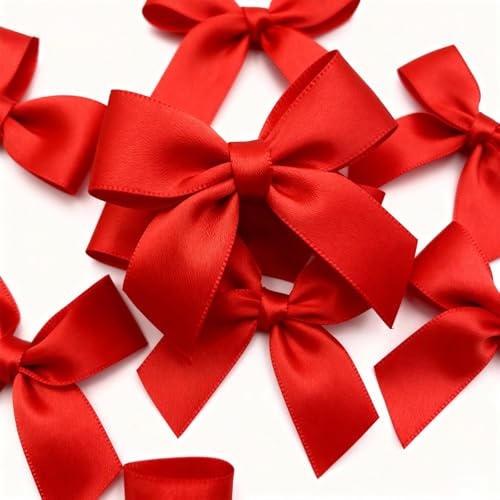 Jisrcha 60 Noeuds Cadeau, Petits Noeuds pour Bricolage, Noeuds Décoratifs Faits À la Main pour Les Emballages Cadeaux, L'artisanat, Les Gâteaux, la Décoration des Sacs À Goûter (Rouge)