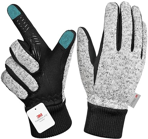 Nesirooh Guantes Invierno Hombre Mujer, 3M Thinsulate Impermeable Antideslizante Pantalla Táctil Guantes de Ciclismo para Bicicleta Correr Senderismo Conducción Esquí (Gris Cáñamo, L)