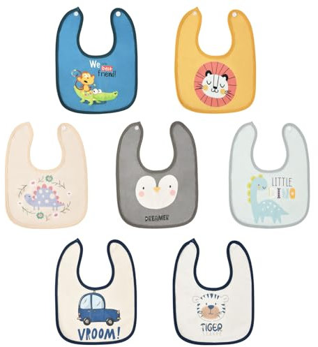 HOTUT Baby Lätzchen,7 Stück Baby WasserabweisendLätzchen,Weich und Saugfähig Kinderlätzchen mit Druckknopf, Sabberlätzchen Spucktücher Baby für Jungen und Mädchen