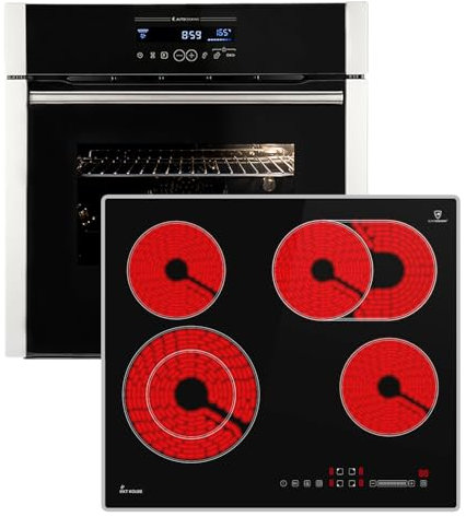 Autarkes Herdset: 60cm Einbaubackofen EB8016ED + 59cm Kochfeld CH5901AL | Katalyse | Drehspieß | Pizzafunktion | Grill | Heißluft | Teleskopauszüge | Automatik-Timer | SET8016CH59AL