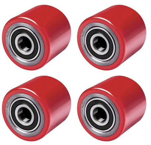 4 ruedas para transpaleta de poliuretano, 80 x 50 mm, eje de 20 mm, incluye rodamientos de bolas para transpaletas, carga máxima de 500 kg