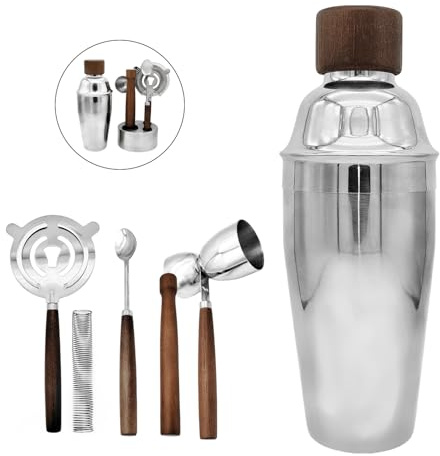 WELESHEI Juego de 6 Piezas de coctelería con coctelera de 550ml Muddler Double Jigger Bar Spoon Strainer & Matte Stand Herramientas de barware de Acero Inoxidable para Mezclar cócteles Party Club Pub