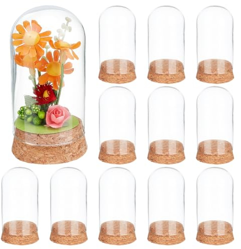 BENECREAT 20Pcs Dome Decorative Jars, 3.5x1.8 Inch Glass Display Dome Cloche Glass Bell Jar with Cork Base for Flower Storage, Specimens, Crafts Decorations