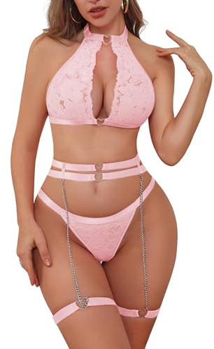 BEINF Completo Intimo Lingerie da Donna Sexy Intima in Pizzo Floreale Reggiseno Set di Lingerie 6 Pezzi con Slip e Giarrettiera,Reggiseno con Scollo a Cuore