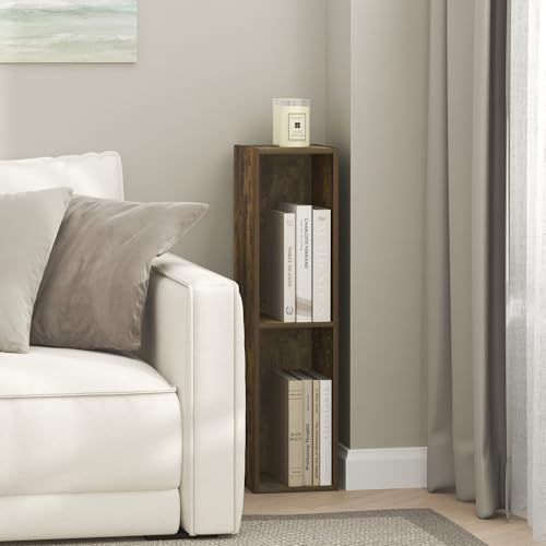 Furinno FULDA Book Shelf, 3-Tier Narrow Bookshelf, Bookcase with 20.3cm Width Storage Shelf, 23.6(D) x 20.0(W) x 80.0(H) cm, for Living Room, Bedroom, Home Office, Amber Pine