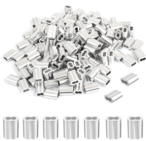 100 manguitos de engarce aluminio for cables y cuerdas alambre 3 mm, 4, 5 6 diámetro, con clip doble orificio en forma 8 Para Cables De Acero