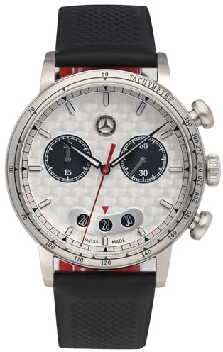 Mercedes-Benz Herrkronograf klassisk silverpil, Ronda Z50 urverk, silver/svart/röd