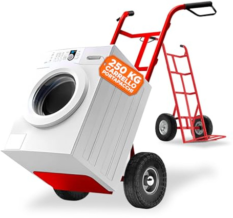Avilia - Carrello Portapacchi con 2 Ruote Pneumatiche – Struttura in Metallo, 250 kg | Carrello Saliscale con Manico Ergonomico, Multiuso Traslochi, Edilizia, Terreno (Rosso, Chilogrammi, 250)