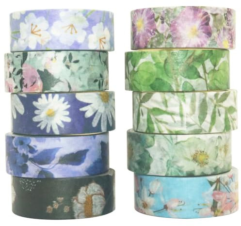 YUBBAEX Washi Tape Set Masking Tape Dekoratives Klebeband für Scrapbooking, Bullet Tagebuch, Planer, Geschenkverpackung, Urlaubsdekoration (Fromantisch 10 Rollen Kalt Ton)