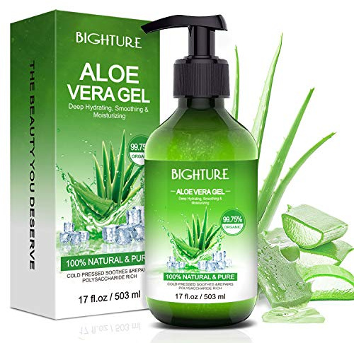 BIGHTURE Aloe Vera Gel for Face - Organic Aloe Vera Gel from 100 Percent Pure Aloe Vera Use to Skin Sunburn Relieve, Soothing and Firming