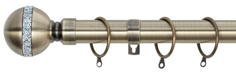 A.Unique Home Diamante Ball Metal Extendable Curtain Pole with Rings and Fittings, In a Variety of Colours and Sizes (25/28mm) (Antique Brass, 70cm - 120cm, 28 to 47 Approx)
