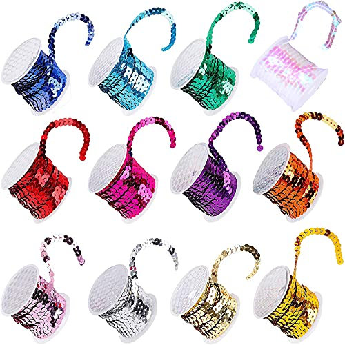 12 Rollen Pailletten Bänder, Paillettenborte PaillettenBand, Farbiges Glitzer Paillettenband für DIY Handwerk, Tanzbekleidungen，Armband，Dekorationen