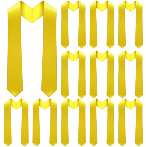 Geyoga 12 Pieces Unisex Graduation Stole Bulk Sublimation Blank Grad Sash Plain Graduate Honor Stole, 70 Inches(Yellow)