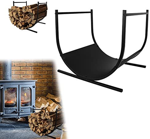 Aufun Panier à Bûches de Cheminée en Acier Inoxydable - Design Moderne en U - Bûches Robuste 45x38x40 cm - Métal Noir Résistant - Rangement Élégant pour Bois de Chauffage Intérieur et Extérieur