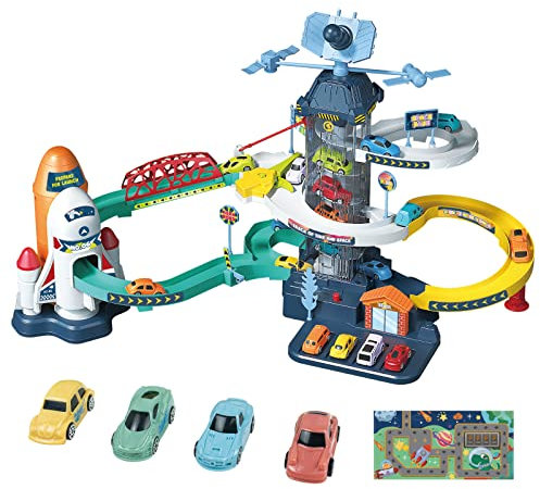 RedCrab Rennbahn Spielzeug für Kinder, Weltraumbahn Auto Abenteuer Spielset mit 6 Mini-Autos für 3 Jahre alt Jungen Mädchen -Vorschul Pädagogisches Auto Geschenke Spielzeug