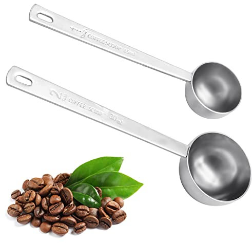 2 Stück Messlöffel Set, Edelstahl Messlöffel mit Graduierung 15ml und 30ml Langem Griff Dosierlöffel für Verschiedene Pulver und Flüssig